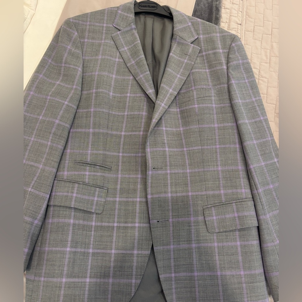 Hugo Boss Gray and Purple Checkered Blazer
